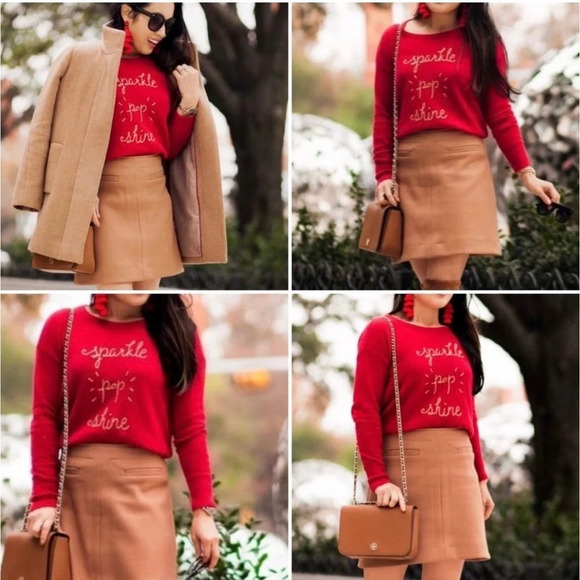 LOFT Women's Red "Sparkle Pop Shine" Celebration Party Sweater Size Small - Picture 2 of 9